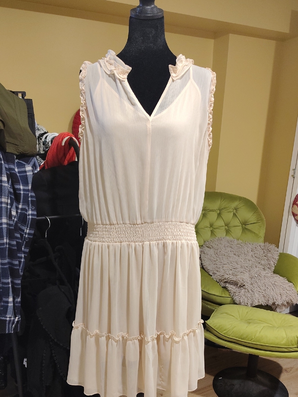 Maurices Cream Ruffle-Trim Smocked Waist Mini Dress